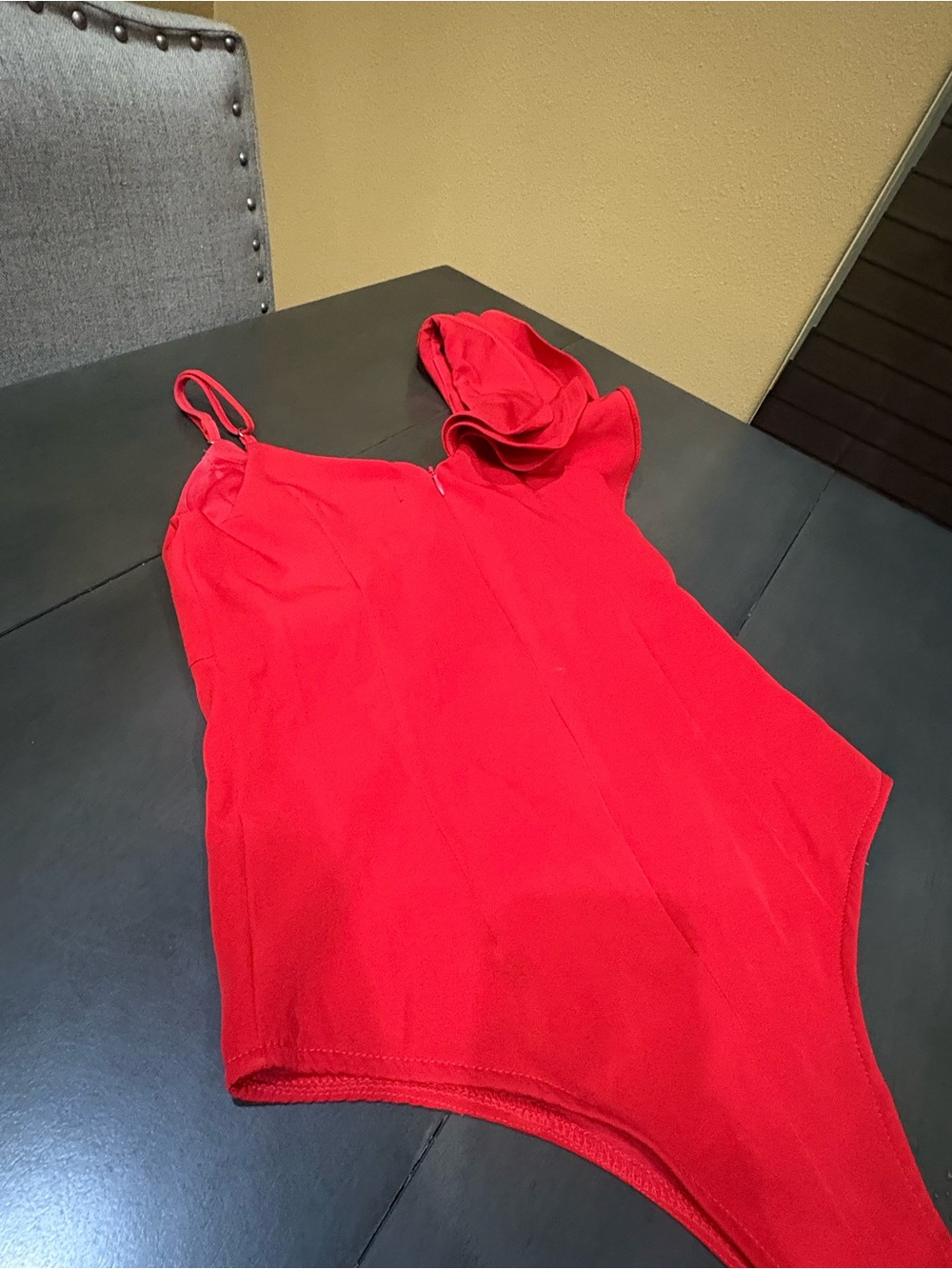 Red Ruffle One-Piece Bodysuit -Size S - Picture 3 of 5